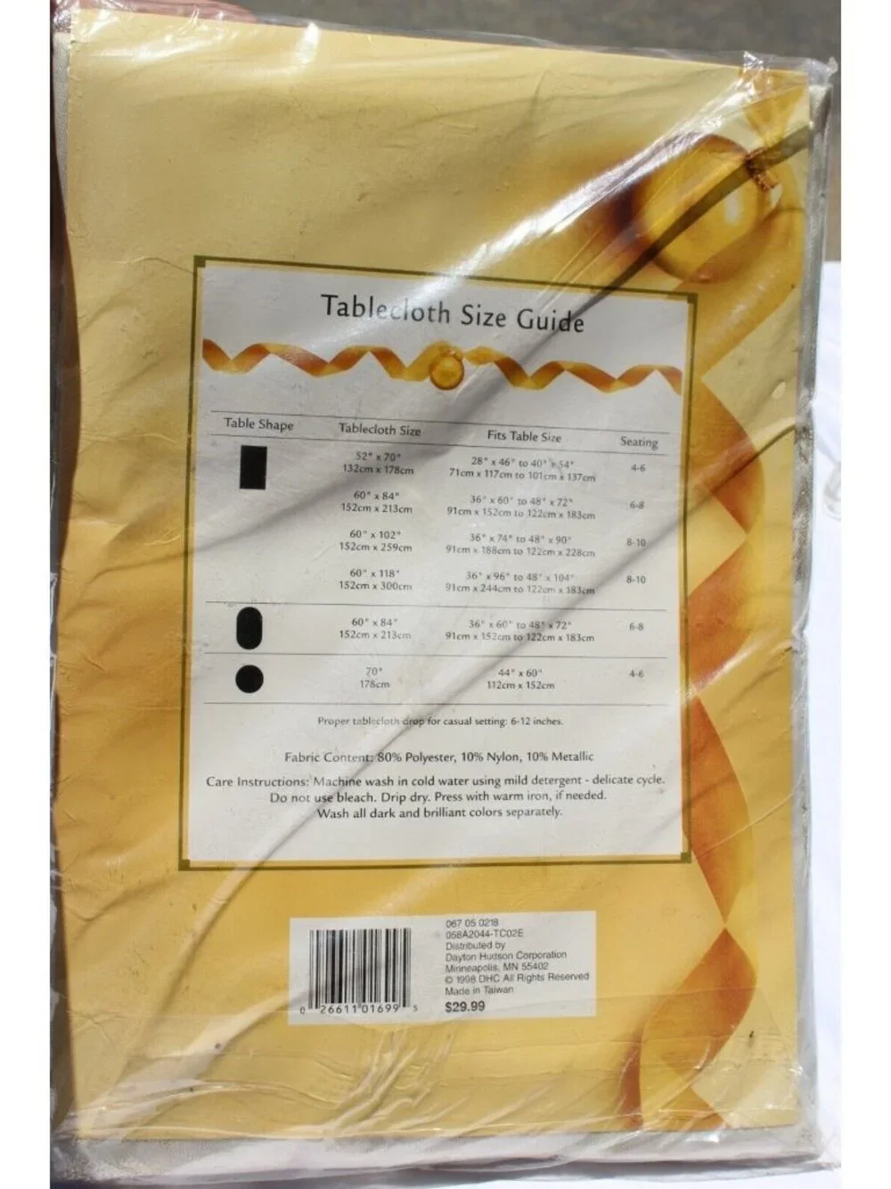 Gold Leaf Tablecloth Oblong 60” X 118” Cream w/ Metallic Gold Leaf New #D27